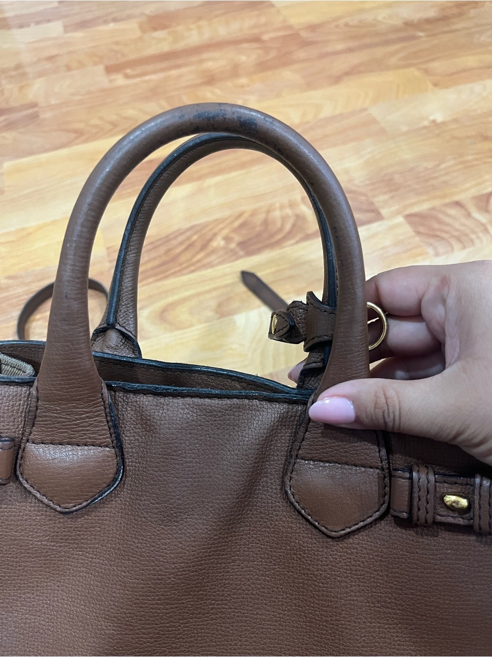 Burberry Brown Grainy Calfskin House Check Banner Bag Small (*Well loved*) - Picture 8 of 10